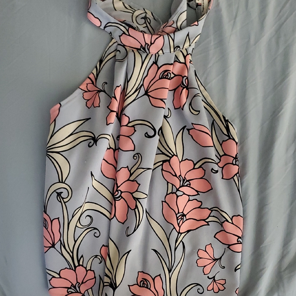 June & Hudson Pink and Black Floral Halter Top